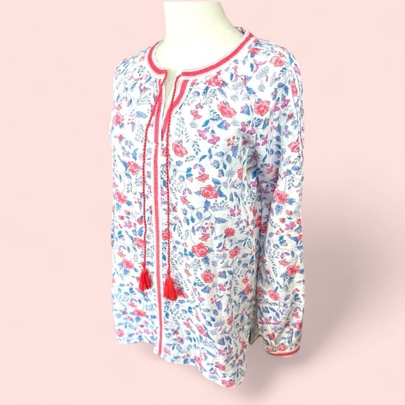 Joules NWOT Size US 4 the Yolanda cotton Linen Floral Tunic with Tassels - Picture 4 of 13